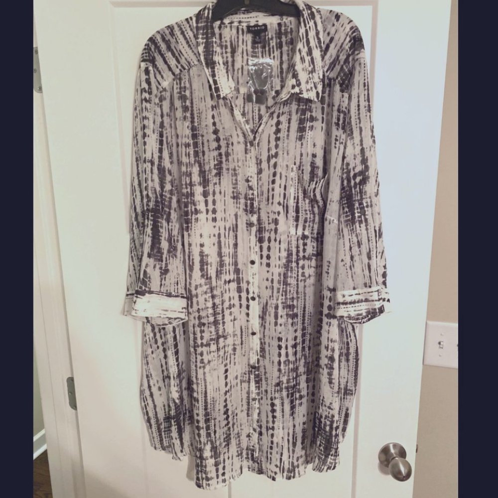 Striped Tie-Dye Chiffon Button Front Tunic